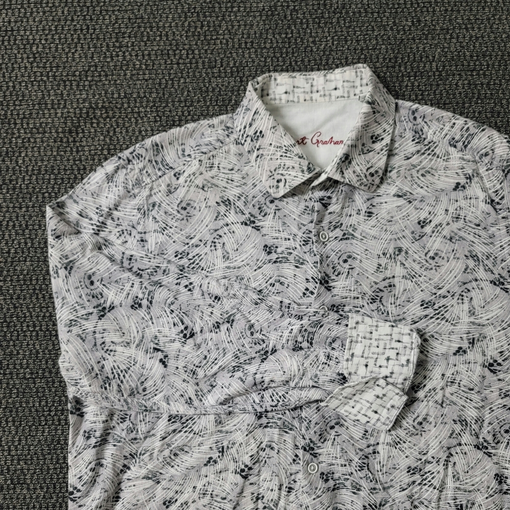 Robert Graham Classic Fit Swirl Pattern Cotton Linen Long Sleeve Shirt Men's XL